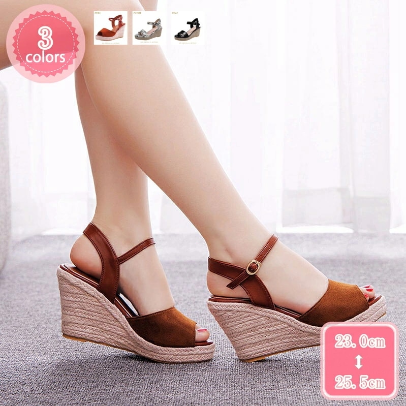 1000円OFFクーポン 美脚 ウェッジソール サンダル レディース ヒール 黒 スエード 厚底 ウエッジソール 蛇柄 ストラップサンダル 歩きやすい 疲れない 痛くない スポサン カジュアル コンフ