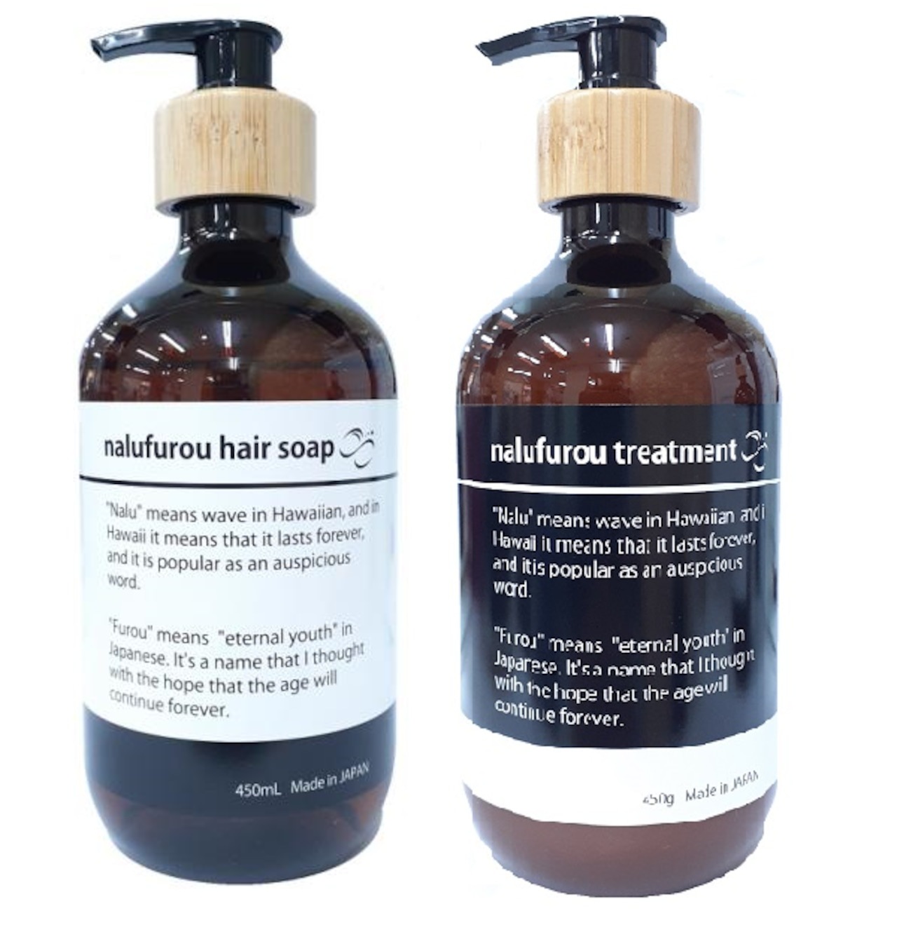 リニューアル！！nalufurou ナルフロウヘアソープ・トリートメント 450サイズのセット累計販売数1万個突破！ティアドロップ23リブランド版