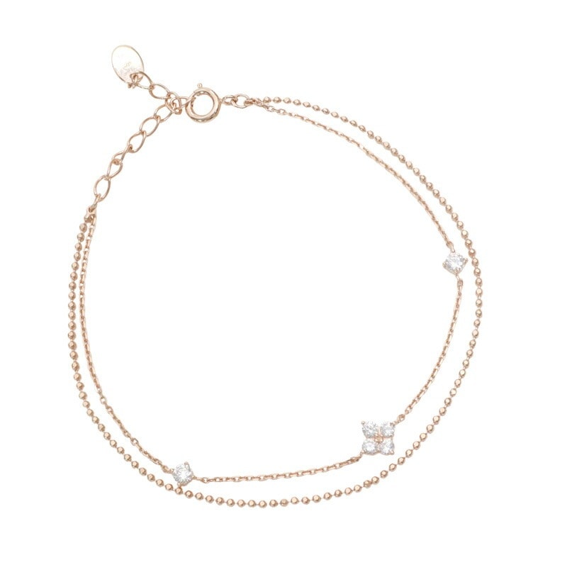 ブレスレット レディース 2連 フラワーモチーフ エターナルシルバー