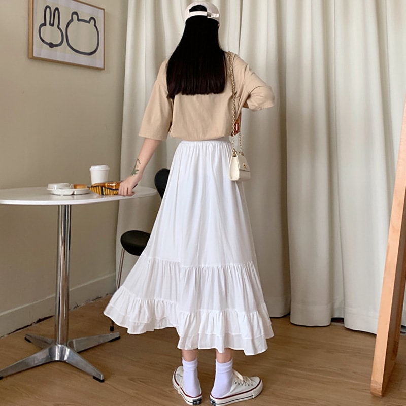 ハスエッジスカート女性夏韓国版A字中長ケーキスカートタイトロングスカート スカート ロングスカート プリーツスカート フレアスカート ミモレ丈 Aライン プリーツ ウエストマーク ハイウエスト