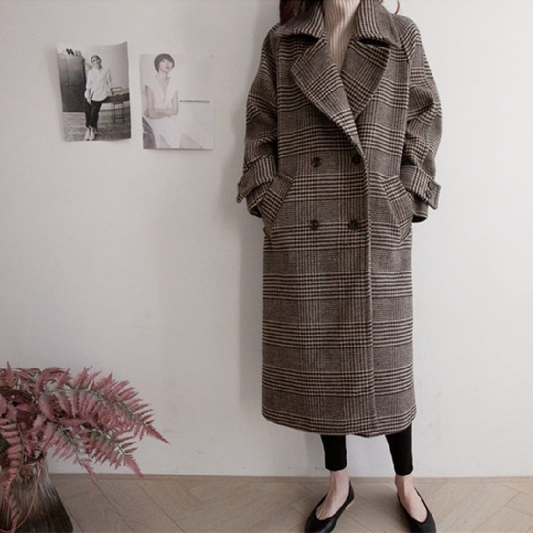 コート レディース アウター チェスター チェック コクーンシルエット Aライン マニッシュ パフスリーブ 裏地 韓国風 幾何学模様 ロング丈 軽い 軽量 フード付き 冬服 厚手 アウター lout0 8,753円