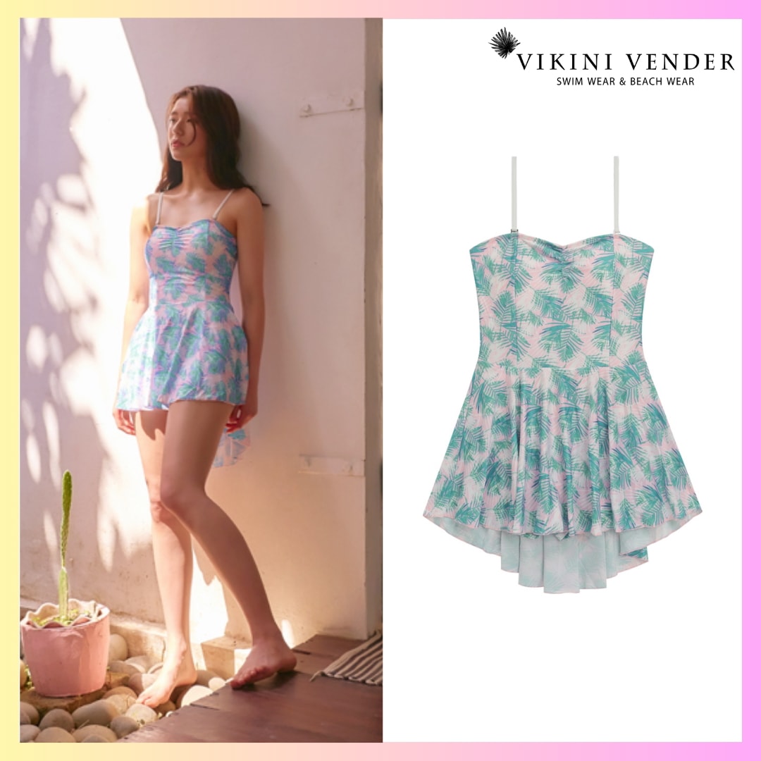 Blue Palm Frill One-Piece Bikini + FREE OMAKE モノキニ 水着 シャーリング 水着バイカラー シンプル ワンピース 韓国ファッション 水着 大人可愛い