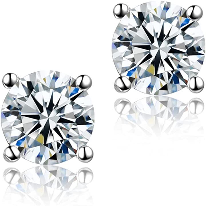 モアサナイト ピアス 両耳用 一粒 0.8カラット 6mm シルバー925 S925( 6mm-1.6カラット(0.8ctx2)) 6,380円