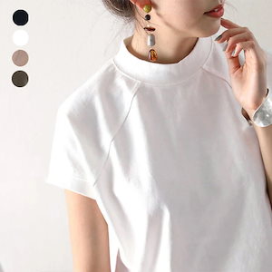 韓国ファッション着痩せ夏服トップスハーフハイネックゆったりコットン半袖Tシャツtシャツレディース