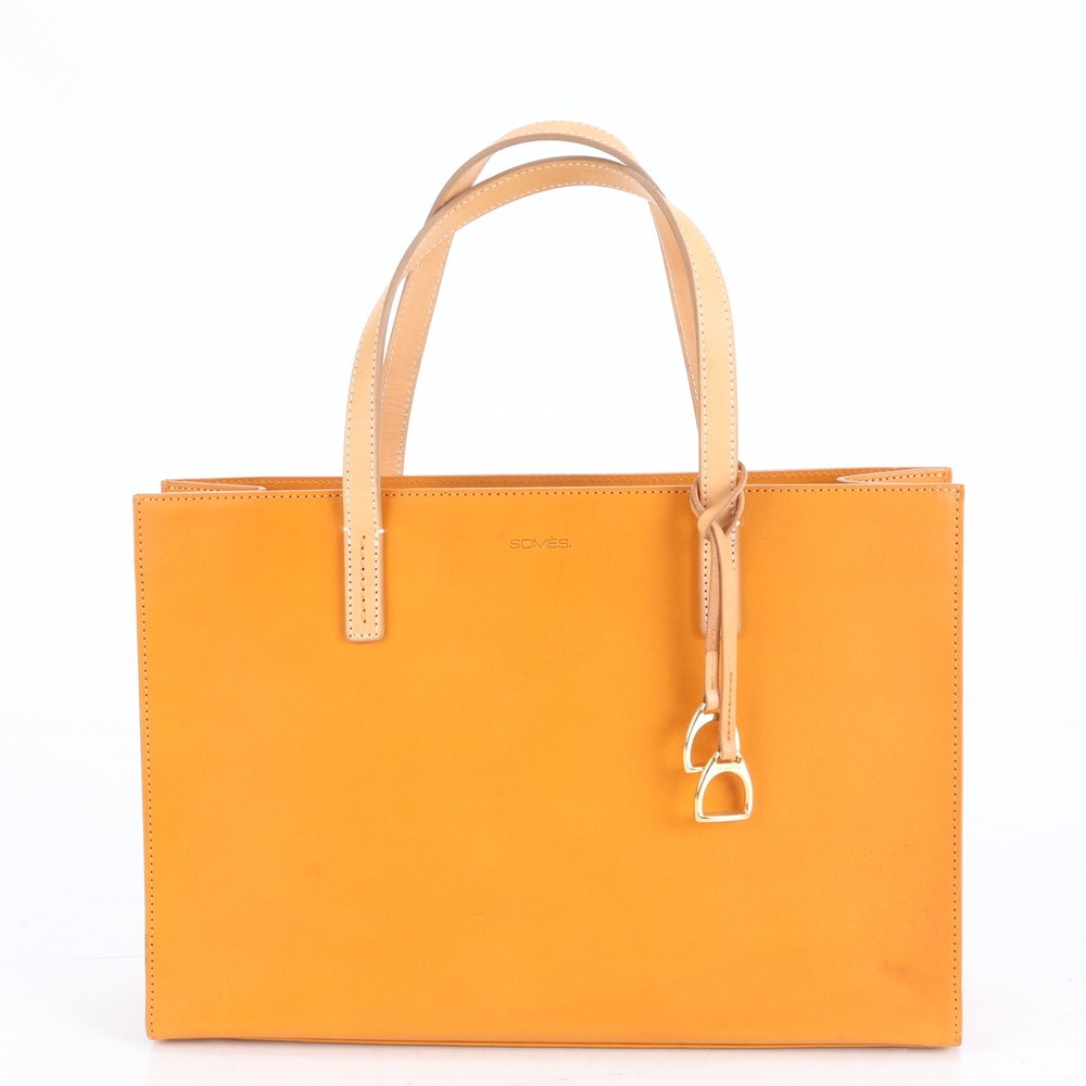 極美品 ソメスサドルチャーム付 ゴールド 金具 レザー トート バッグ 肩掛け ショルダー ハンド A4 レディース RRE CQ36-1 中古