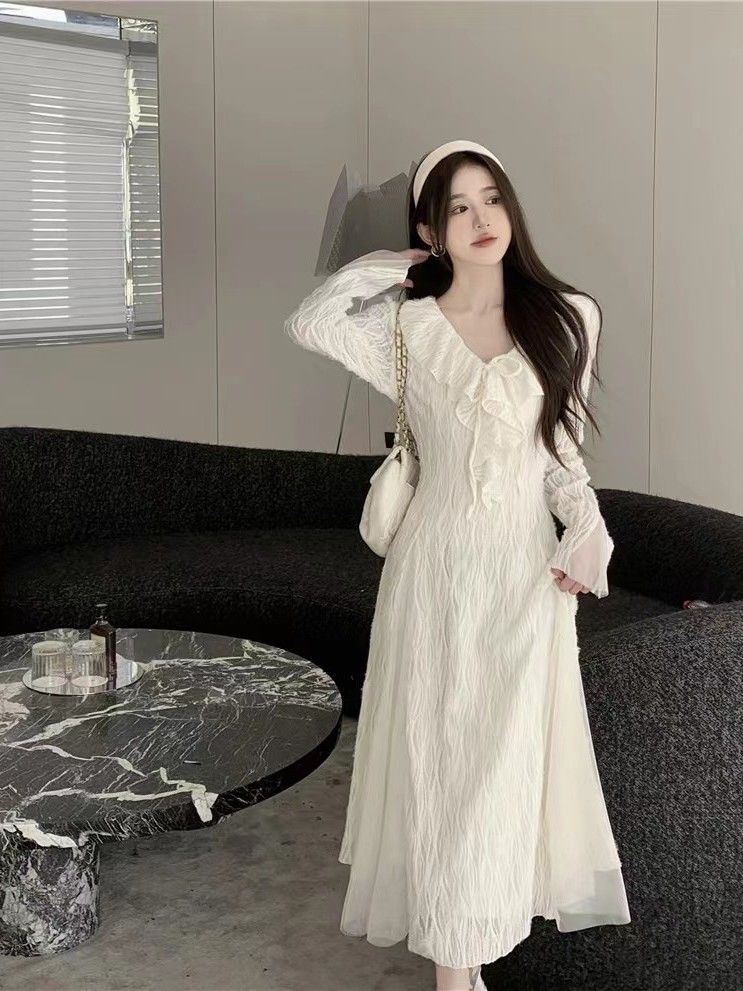 フランスの優しいベルベット厚みのあるレーススリムロングドレス新作妖精気質ボトリングスカート 6,246円