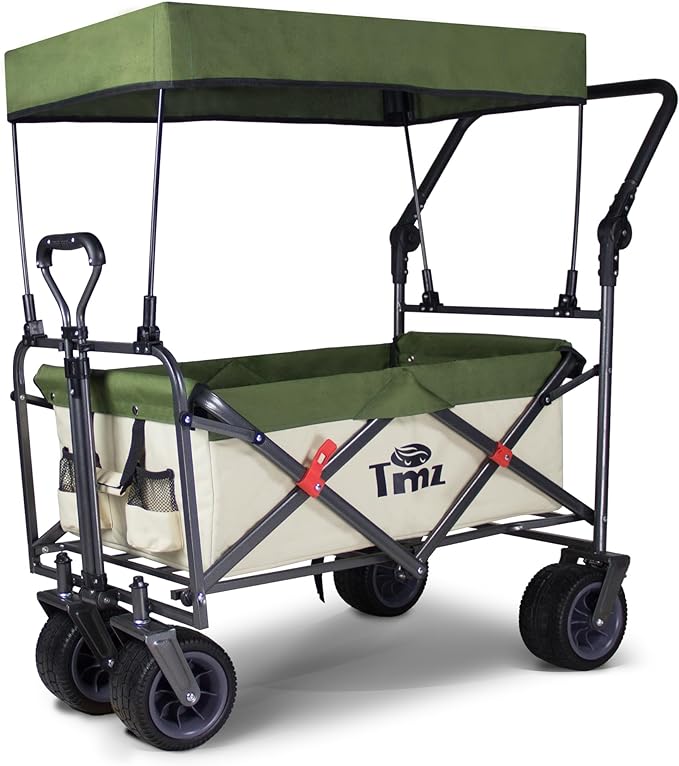 アウトドア用キャリーカート 折りたたみ式 アウトドアワゴン 屋根付き 大容量 耐荷重120kg 組み立て不要 ワイルド マルチキャリー (クリーム色)
