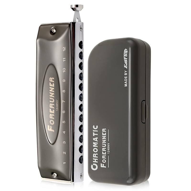 East top クロマチックハーモニカ クロマチックハーモニカ12穴 C调 12ホール48トーン 高気密加工 良い音色 耐久性 ステンレスカバー ABSケース 清潔布 初心者 専門家 勉強 練習用