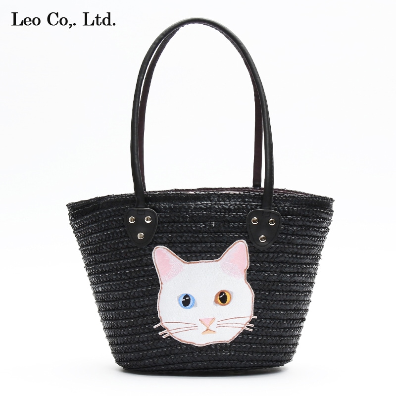 高質で安価 ねこ かごバッグ 猫 D ブラック 白猫 底ビス付 トートバッグ 刺繍 かごバッグ Javiergilllorens Com