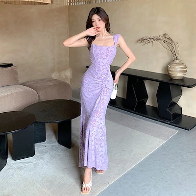 女性2024夏の品フランスの高冷のお姉さんスリムに見えます紫色のノースリーブのワンピース女性 5,593円