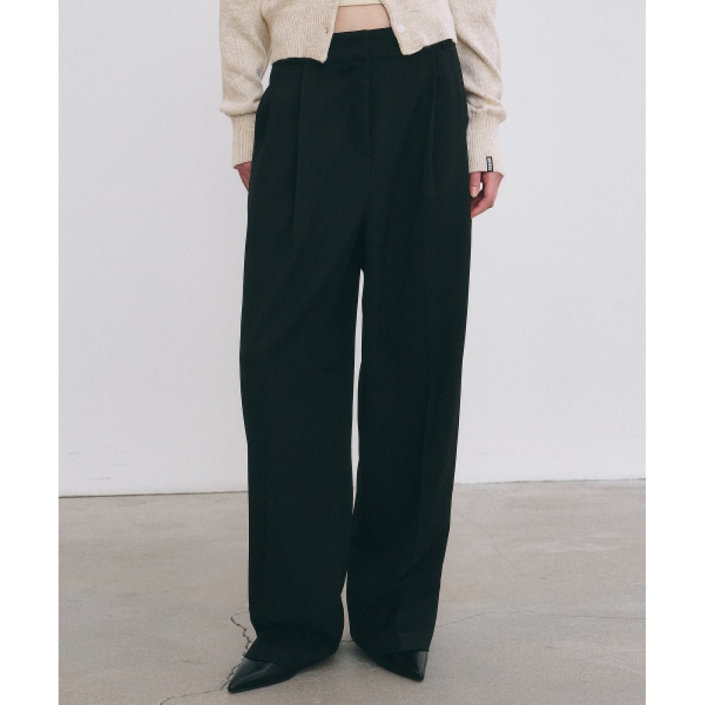 NICK&NICOLE ミニマルクラシックルーズフィットスラックス_ブラック