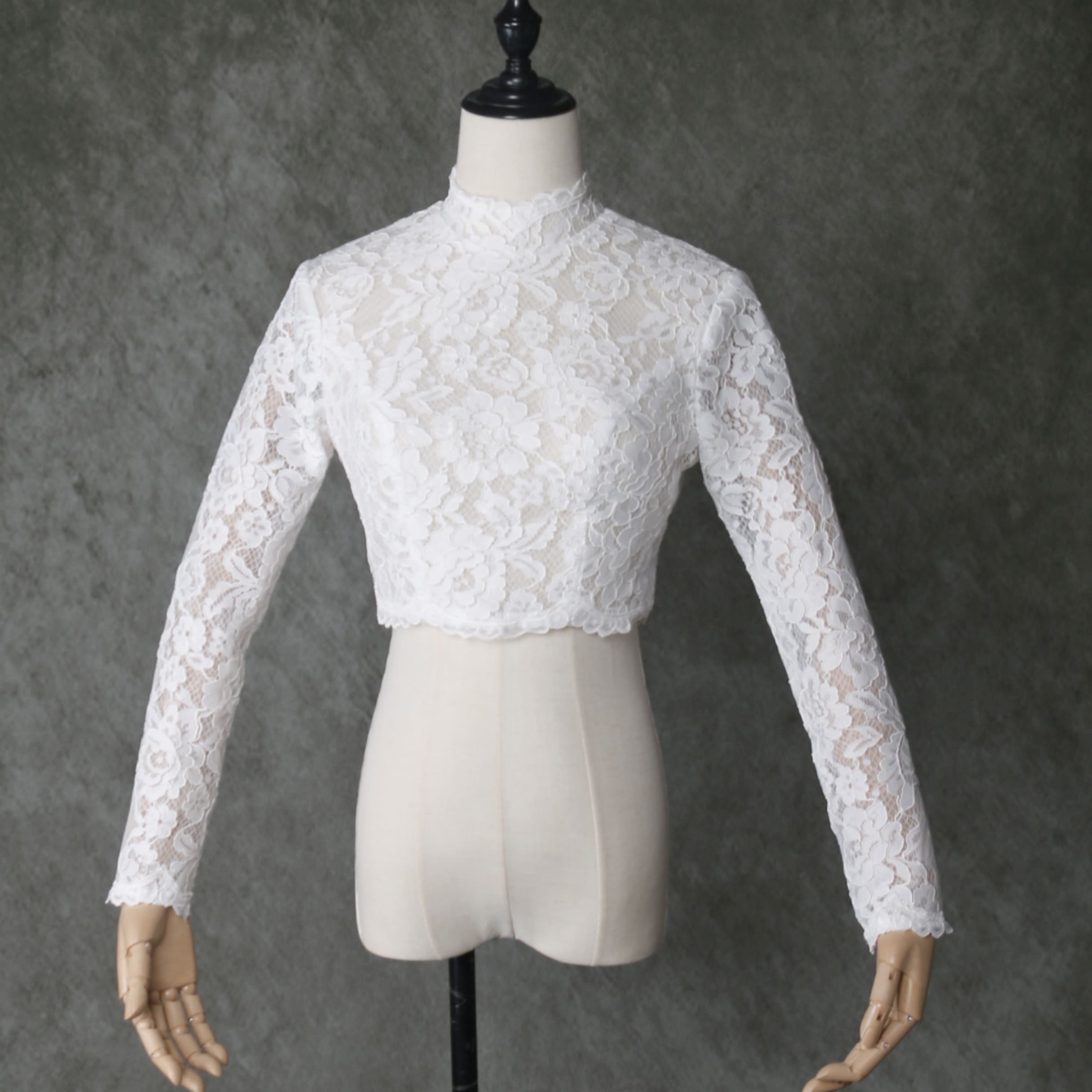 ボレロ ロングスリーブ くるみボタン 上品花レース 花嫁 ウェディングドレス ハンドメイド
