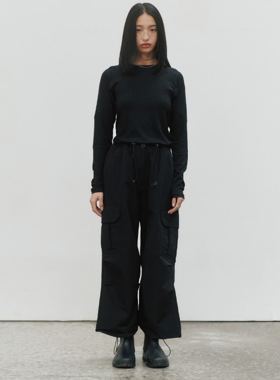 【NOIER 】 RIBBED STRUCTURE LONG-SLEEVE : BLACK