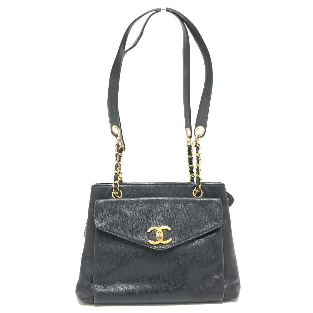 トートバッグ チェーン CC ココマーク カバン 肩掛け キャビアスキン ブラック