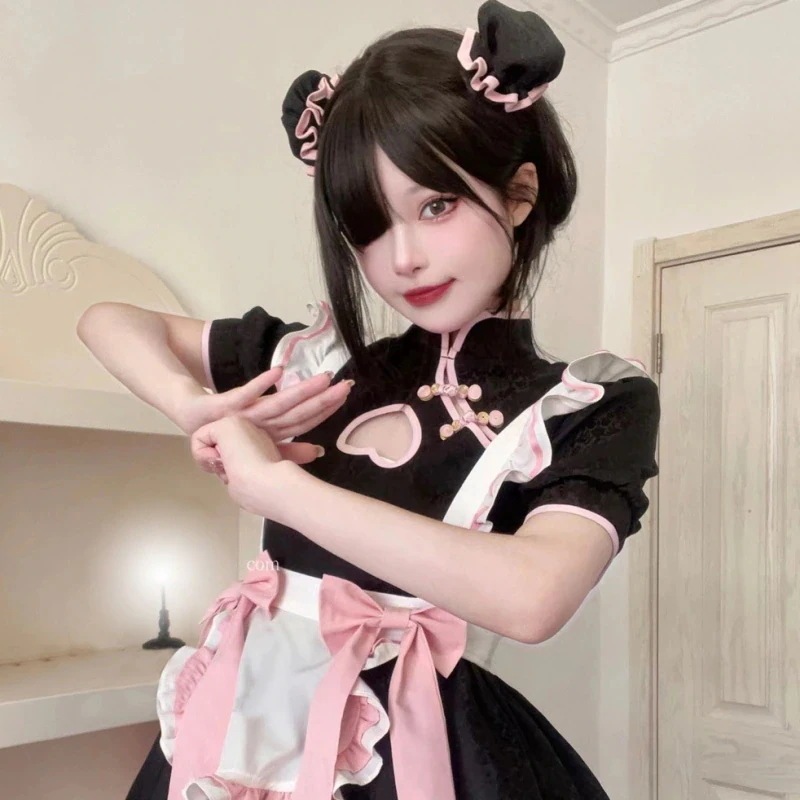 ロリータワンピース ロリータのチャイナドレス 透かし彫りのチャイナドレスを改良 チャイナドレスのワンピース ロリータ服 コスプレ衣装 ロリーメイド服 cos服 二次元衣装 メイド服 ロリースーツ30%