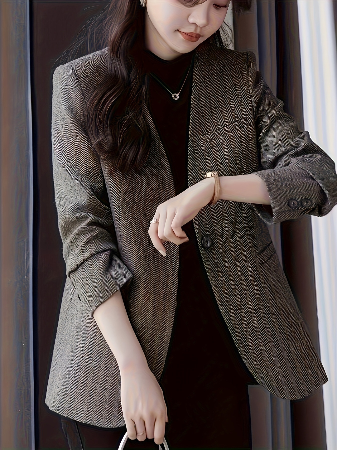 エレガントグレー ミ柄ジャケット小柄さん向け春秋に最適