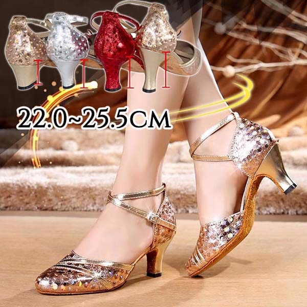 ダンスシューズ レディース ヒール 選択可 ストラップ 社交ダンス 女性 モダン ラテン ジャズ チャチャチャ ルンバ 大きいサイズ パンプス 練習着 演出 発表会 イベント 美脚 22.0/22.5