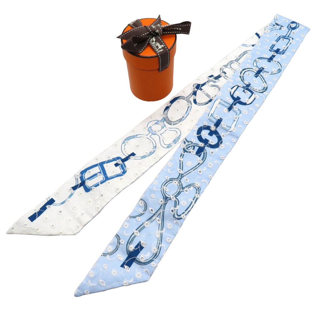 未使用品 ツイリー ド レ ブックル ブロデリー アングレーズ スカーフ シルク/シルク ブルー 0176【中古】 レディース