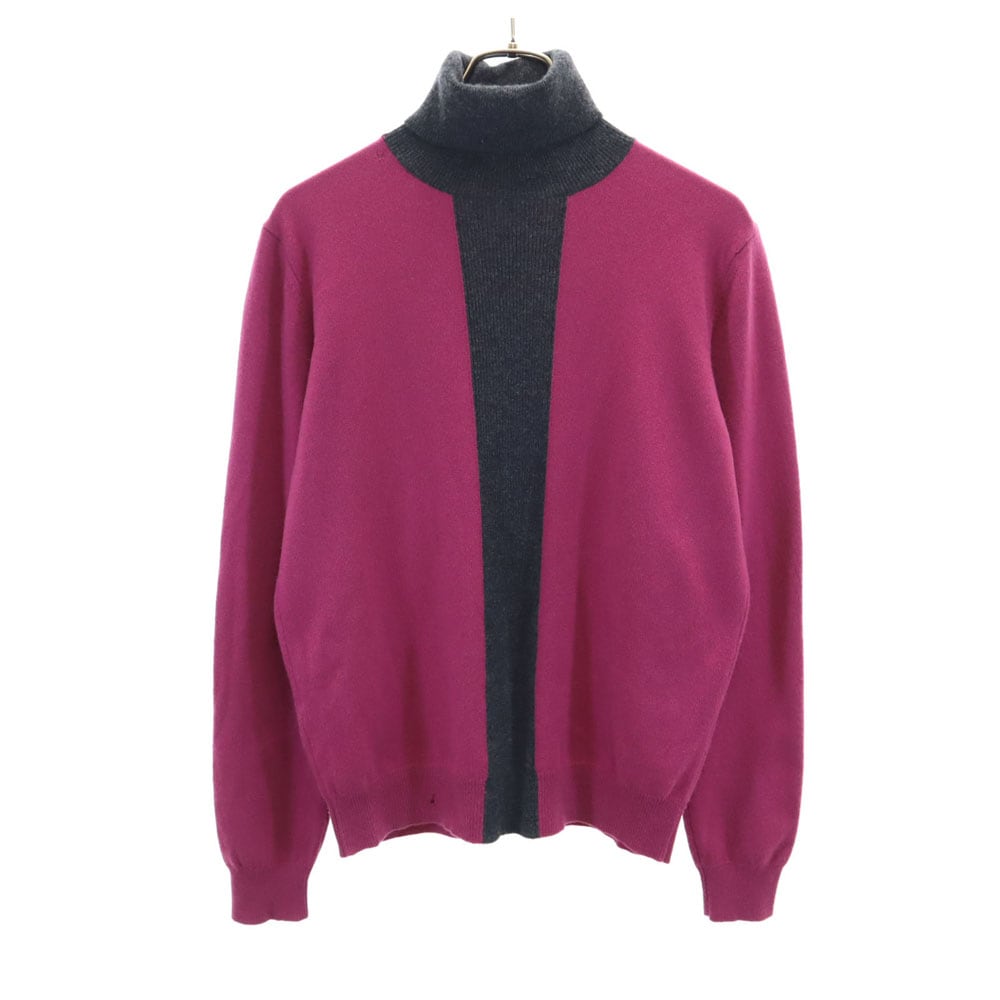 イタリア製 カシミヤブレンド 長袖 ツートンカラー タートルネック セーター S ピンク レディース 古着