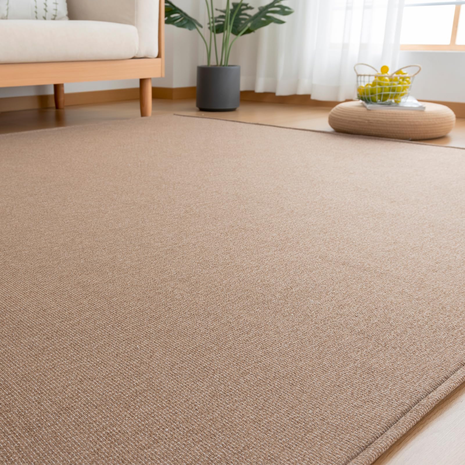 ＨＡＲＵＭＩＮ カーペットラグ【2025新発想】 麻風ラグ 190×190cm（約2畳） 春 夏 ラグマット リビング マット 滑り止め オールシーズン 床保護 ブラウン