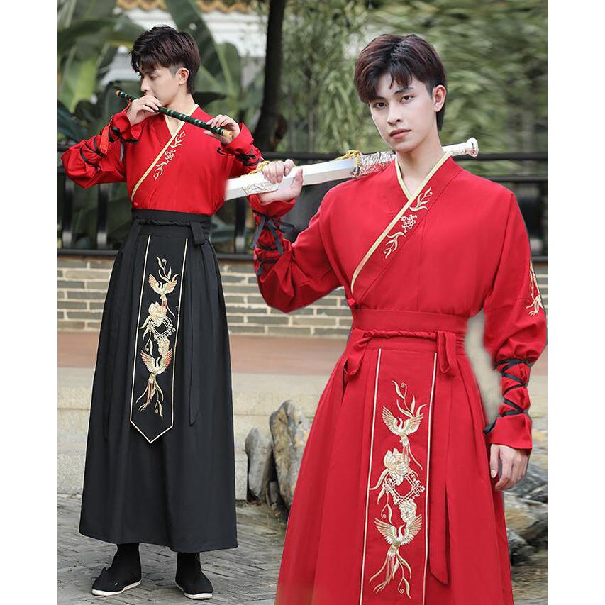 中華服 メンズ チャイナ服 中華コスプレ衣装 華流 コスチューム 大人 男性 漢服 唐装 中華衣裳 交差襟 長袖上下セット 袴風 古代 時代劇 昭和 仮装 変装 舞とても安い