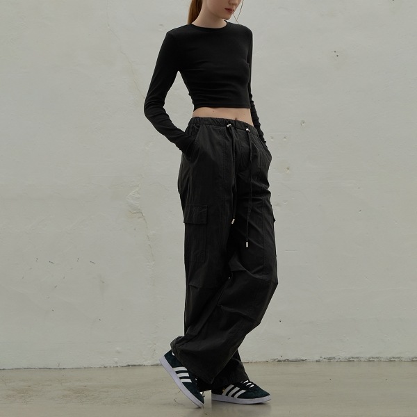 (PT-5486)String cargo banding pants