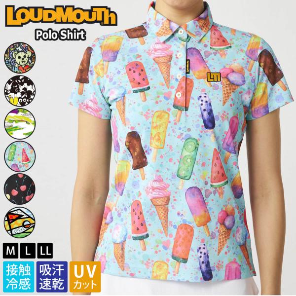 ゴルフウェア ポロシャツ 半袖 レディース 春夏 スポーツブランド 接触冷感 吸汗速乾 ドライ UVカット 紫外線対策 総柄 ワンポイント ロゴ