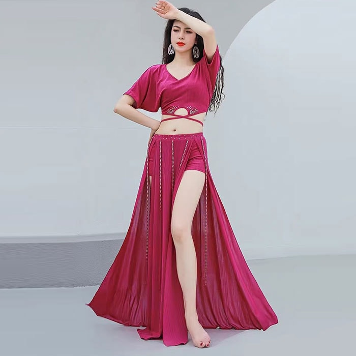 即納 ベリーダンス衣装 セット衣装 スパンコール フリンジ キラキラ 可愛い ベリーダンス 衣装セット インナーパンツ付き ロング丈 スカート 半袖 紐 トップス おしゃれ ベリーダンス 衣装 ダン 4,730円