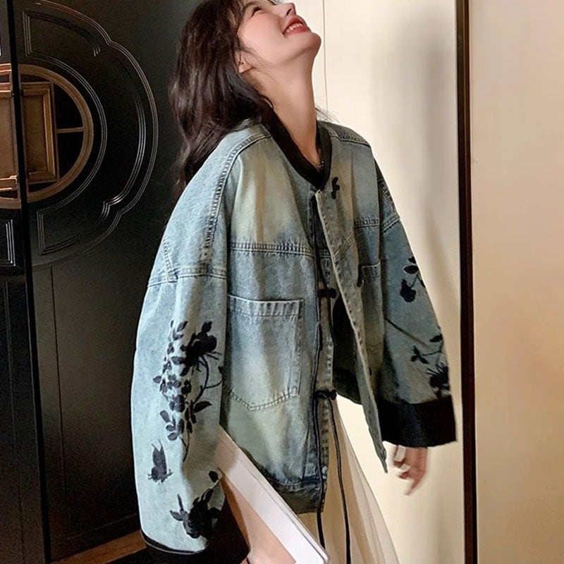 Hot!!!新中国風デニムジャケットレディースショート2024春新作カジュアルトップス 韓国人気 デニムジャケット レディース トップス アウター