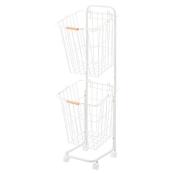 収納ボックス ランドリーバスケット 幅37cm 2段 ホワイト 2セット キャスター スチール バスケットワゴン 組立品 脱衣所 洗面所