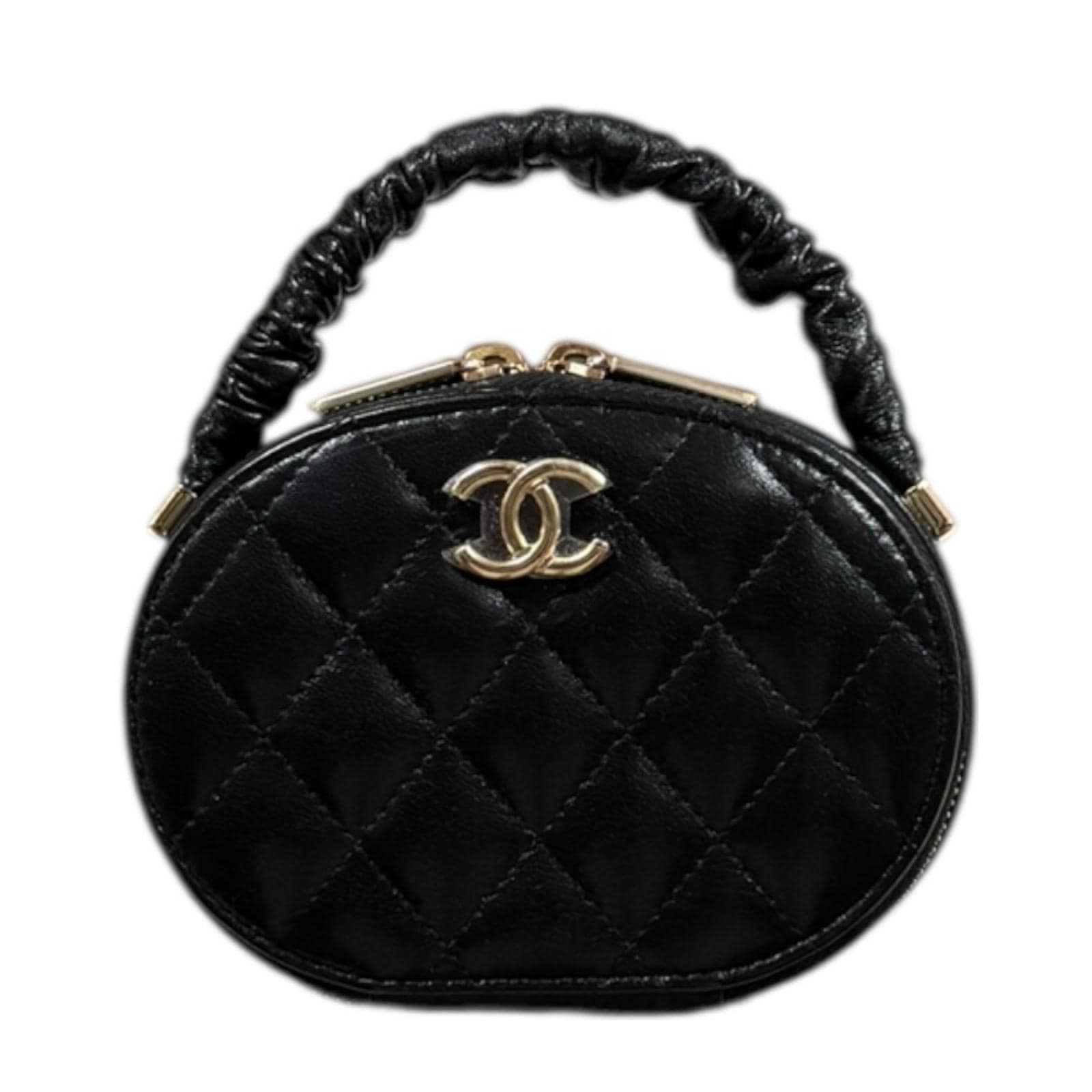 シャネル バニティバッグ マトラッセ ハンドバッグ レザー ブラック CHANEL 中古 美品