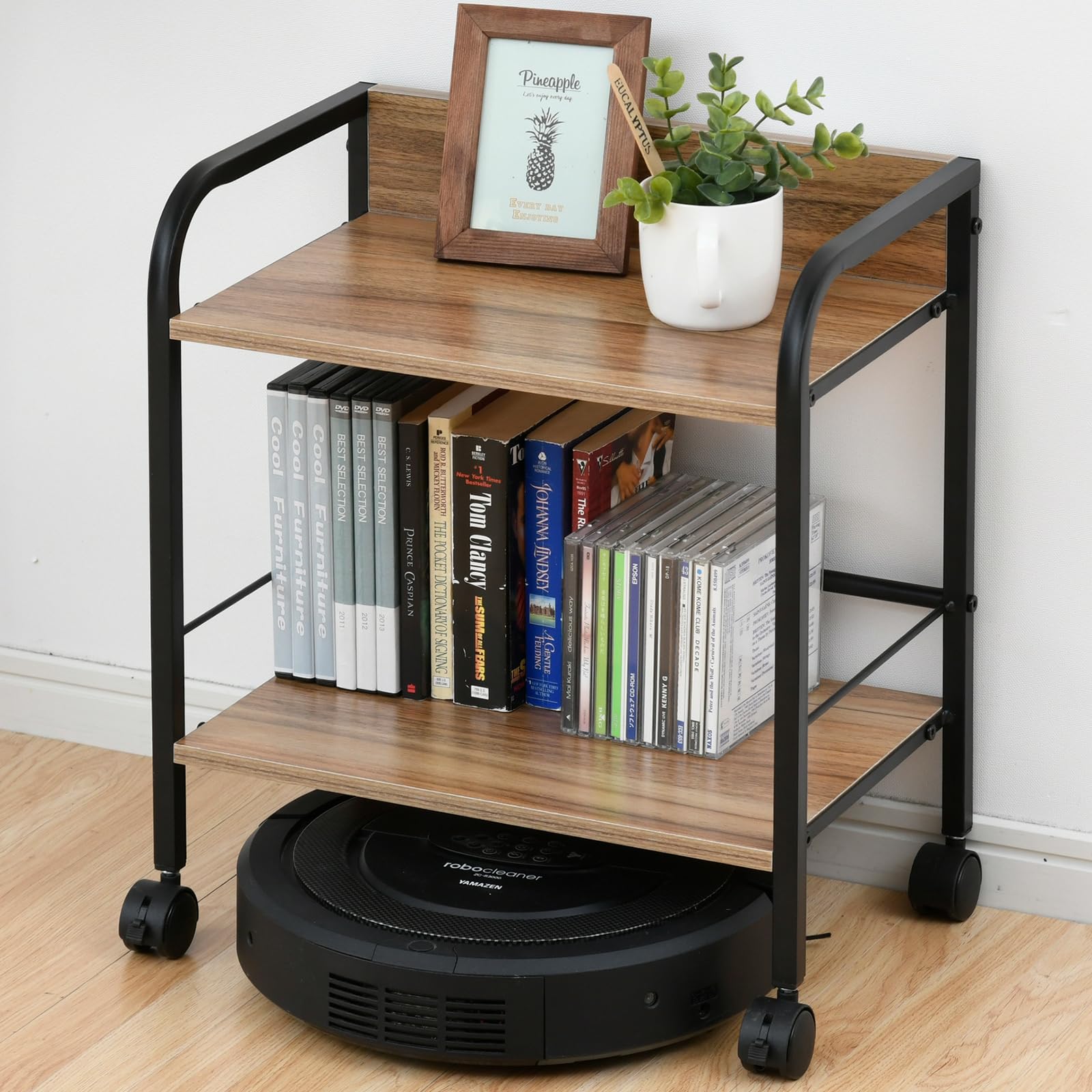 山善(YAMAZEN) ラック キャスター付き 2段 カラーボックス用収納ボックス対応 ロボット掃除機が通れる 棚 幅42×奥行27.5×高さ48 組立品 オーク YZCR-2(OAK/BK)