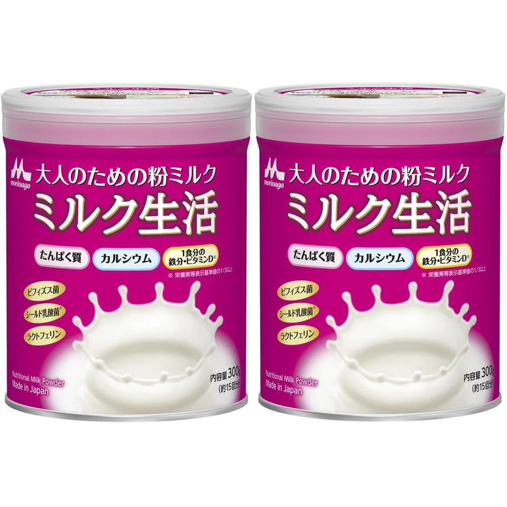 【Amazon.co.jp限定】 森永乳業 大人のための粉ミルク ミルク生活 300g×2缶セット [約30回分] 栄養補助食品 健康サポート6大成分