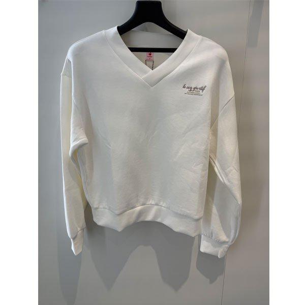 女性ダブルテンション2.0ルーズフィットVネックトレーナーQR122OFS11 CRM