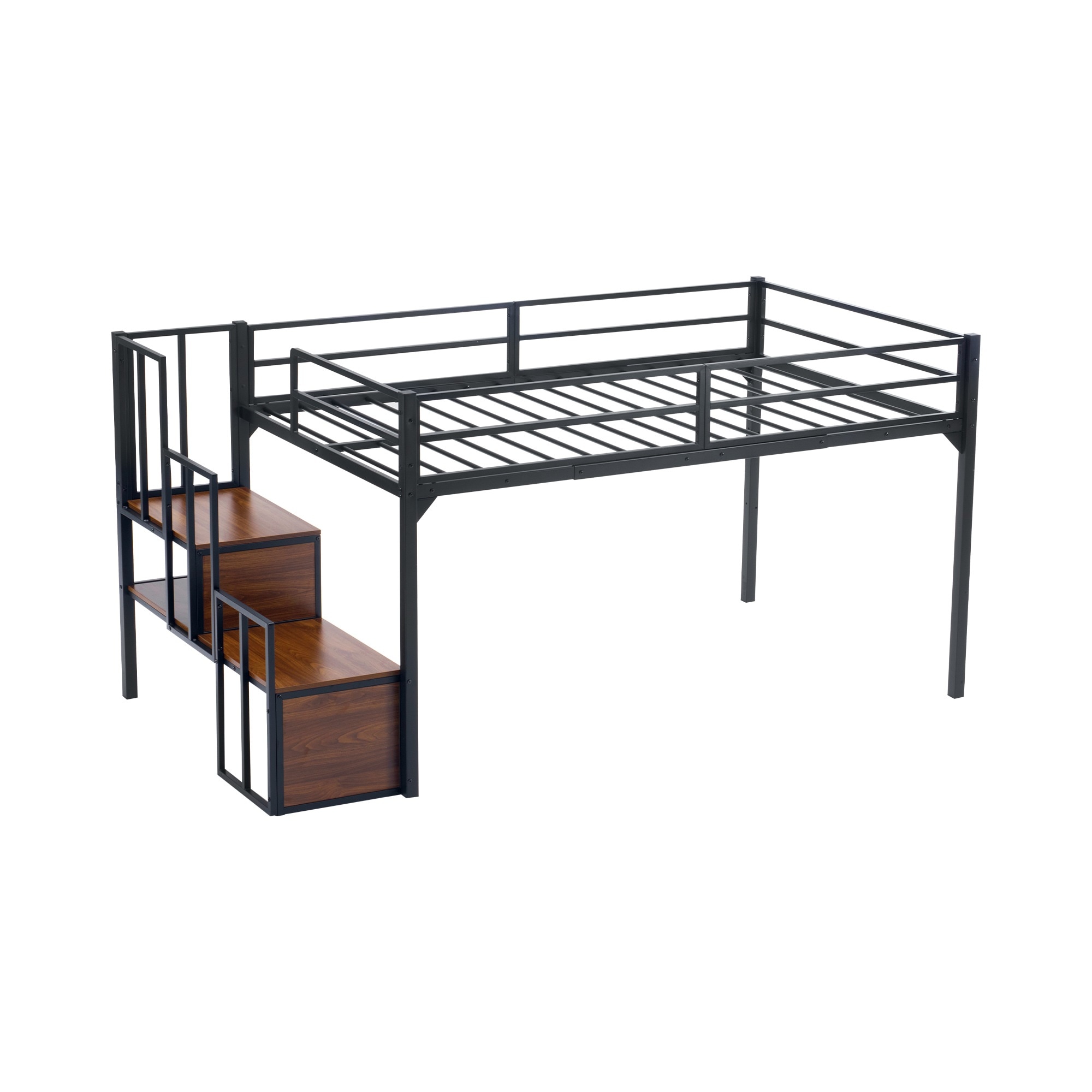 【SDセミダブル】 ロフトベッド-120cm パイプベッド 階段付き ロータイプ ロフトベッドロータイプ 木 収納 北欧風 おしゃれ 子供部屋 スチール 耐震 ベッド109