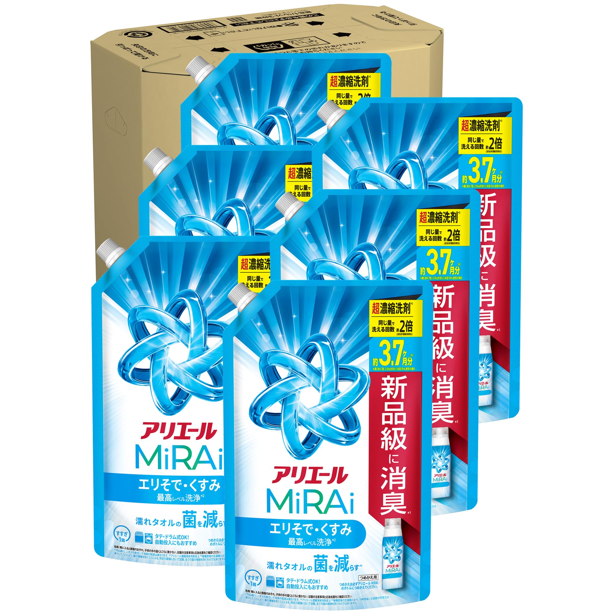 アリエール 洗濯洗剤 MiRAi 超濃縮コンパクト洗剤* エリそで・くすみ最高レベル洗浄* 詰め替え 1170g×6袋 [大容量] [ケース品]