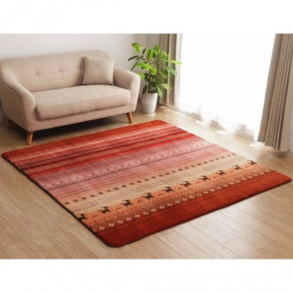 ホットカーペット対応 ラグ 正方形 ギャッベ 約185×185cm オレンジ 5667979