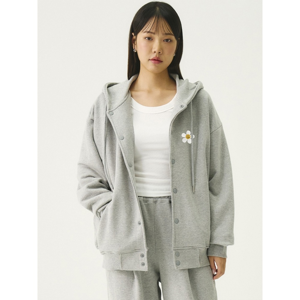 GRAVER フラワードット刺繍スナップフード付きジャケットグレー