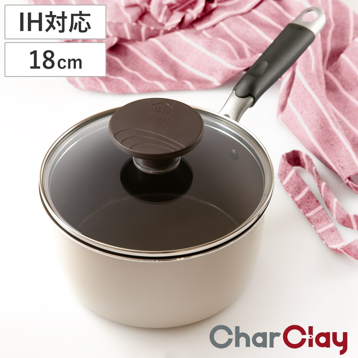 ソースパン 18cm IH対応 ビオセラミック PFOAフリー ベークライトハンドル ガス火対応 オール熱源対応 片手鍋 ノンスティック ガラス蓋付き 18センチ ミルクパン アルミ製