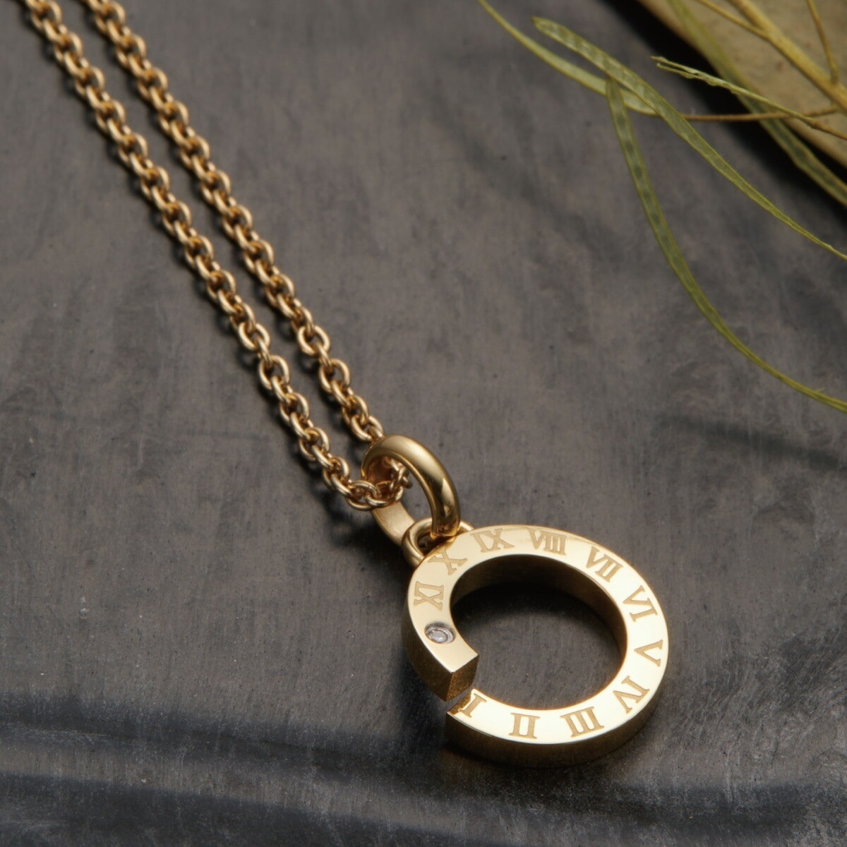 ネックレス メンズ サージカルステンレス316L ダイヤモンド ローマ数字 金属アレルギー対応