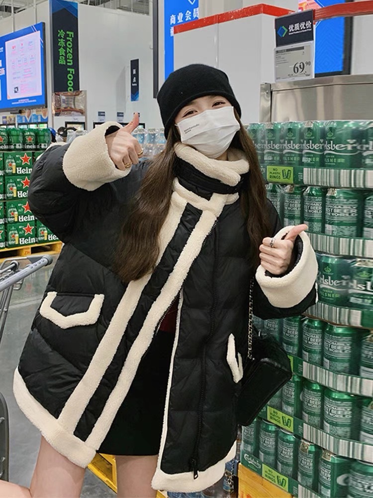 ダウンコート ダウンジャケット ラムベルベットステッチ 中綿コート ルーズ コットンコート アウター コート ジャケット 冬 a1565