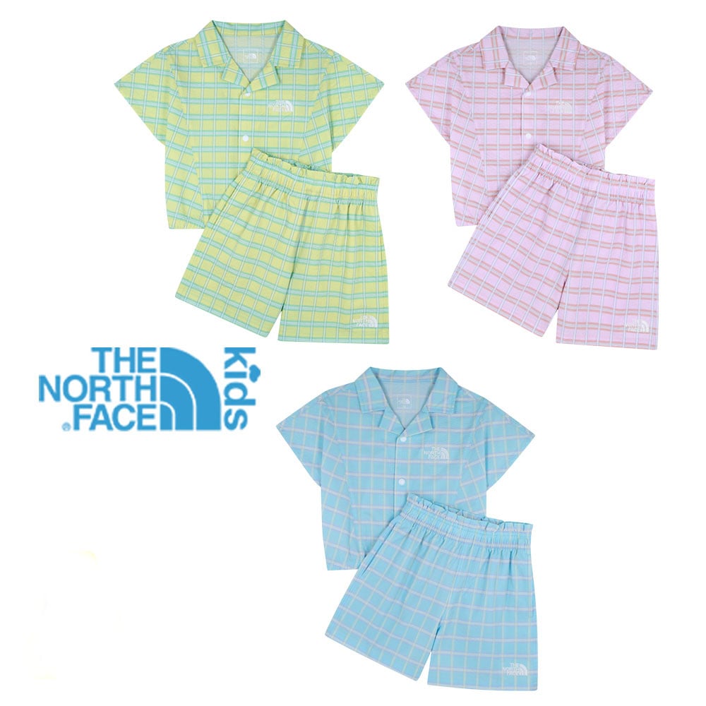 G S BREEZEWAY SET セットアップ 子供服 上下セット 半袖 シャツ ショートパンツ チェック柄 女の子 ガールズ 夏 NT7US32S NT7US32T