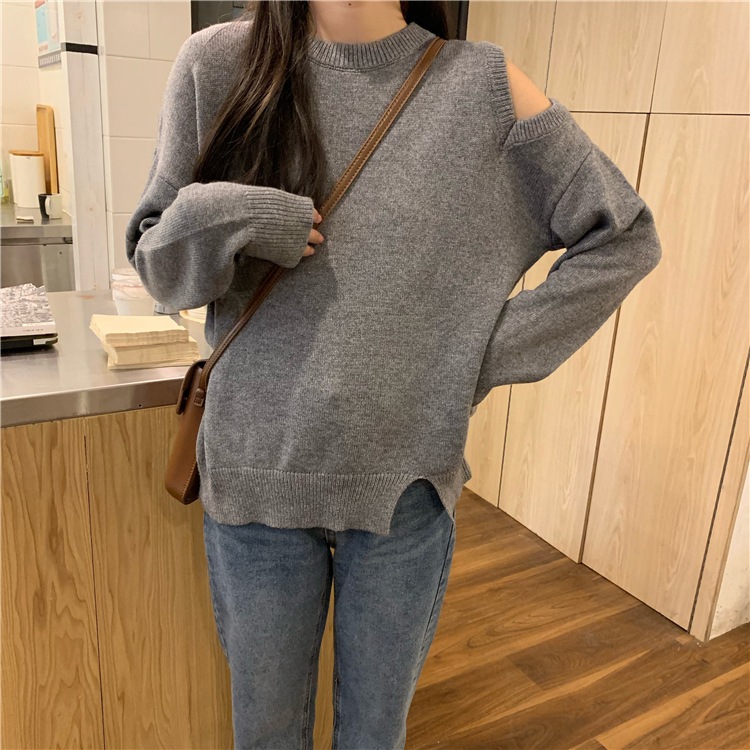 トップス ニット レギュラー丈 袖あり 長袖 Uネック ラウンドネック オフショル 肩出し かわいい 大人可愛い シンプル カジュアル 大人 お洒落 かっこいい 大人女子 こなれ感 ラフ ルーズ