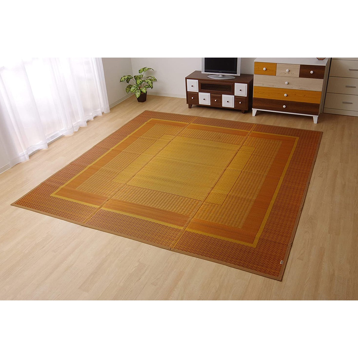 【I】【代引不可】い草 花ござ DXランクス 総色 花莚 ベージュ 江戸間6畳(約261×352cm) 裏貼り加工 日本製 畳 カバー センターラグ い草【北海道・沖縄・離島不可】cm　裏貼りなしラグマット