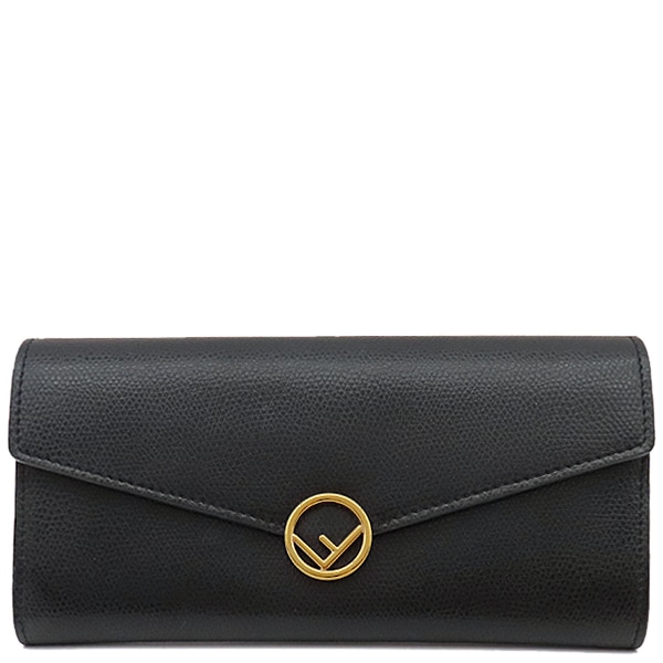 フェンディ FENDI 長財布 エフ イズ コンチネンタル レザー ブラック ゴールド金具 黒 二つ折り 8M0251A18B 【箱】【中古】