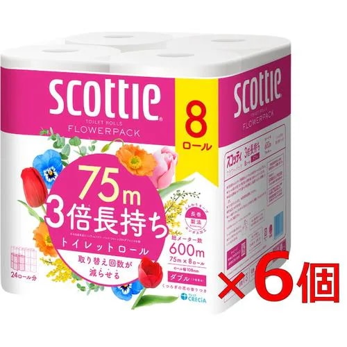 クレシア 【ケース販売】 スコッティ フラワーパック 3倍長持ち ダブル 8R×6パック