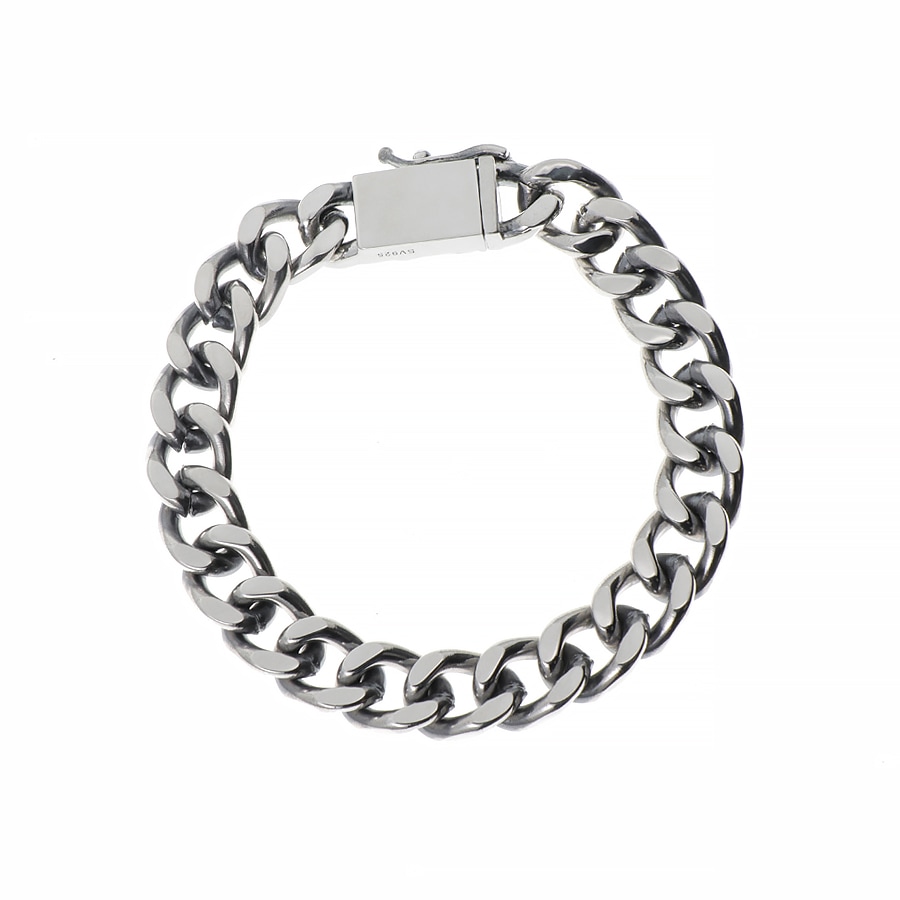 シルバー925 燻し銀 喜平チェーン ブレスレット つや出し加工 艶 ユニセックス ストリート 幅-約10mm/厚み-約4.6mm