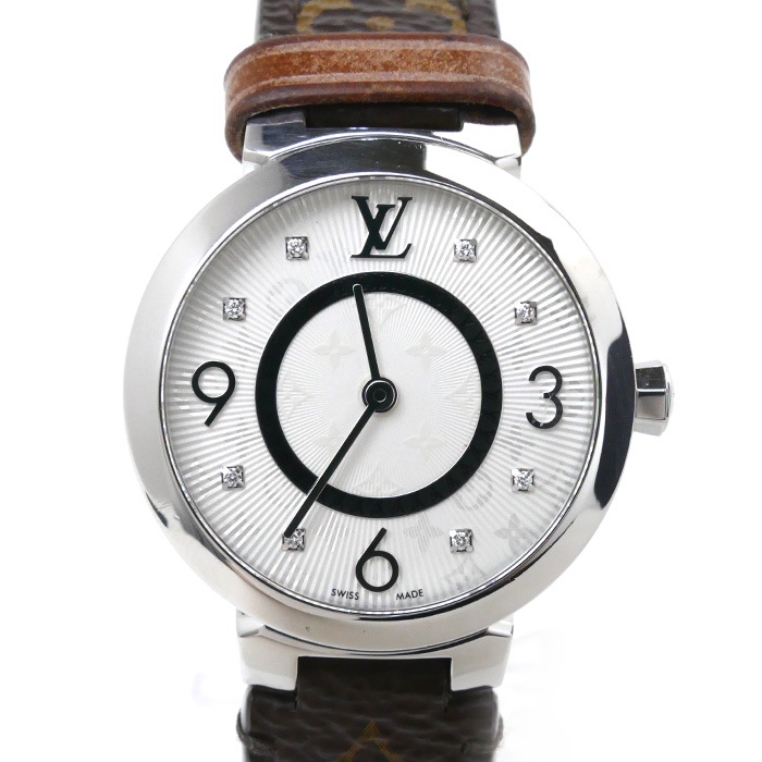 LOUIS VUITTON ルイ・ヴィトン タンブール スリム 8Pダイヤ 腕時計 電池式 Q12MG レディース 中古