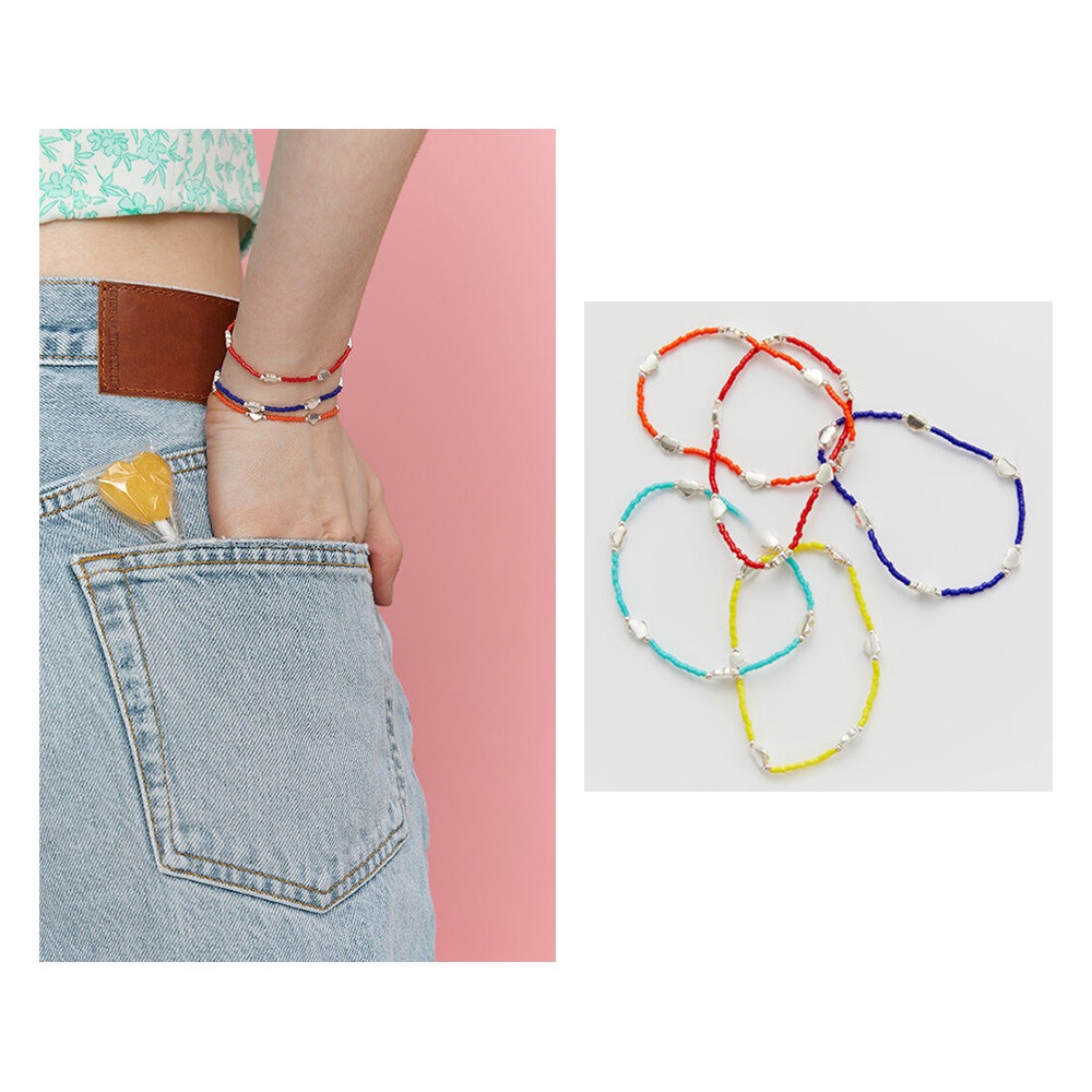 [ユンドゥジュン/ユナ/キムセジョン/YouTuberソソ/ムンビン/ユリ/ボミ着用]シルバーハートビーズブレスレット/韓国ファッション 韓国ジュエリー