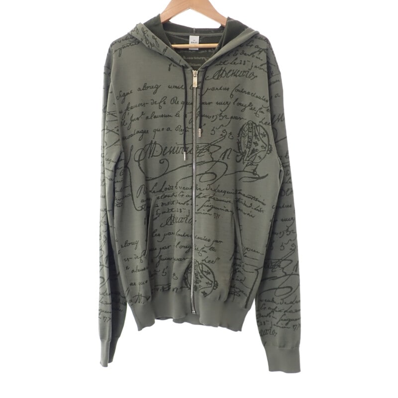 スクリット ジップアップ サイズL パーカー ウール レザー カーキ メンズ【Aランク】